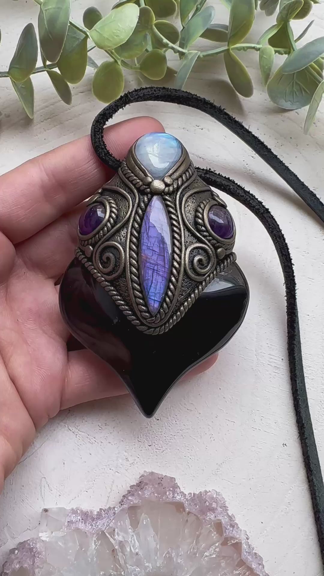 Metaphysical crystal jewelry with labradorite obsidian moonstone and amethyst