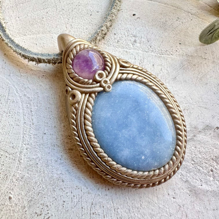 Spiritual crystal necklace boho talisman for calm communication and intuition