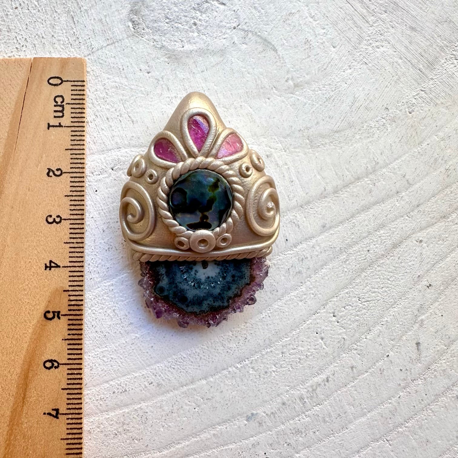 Raw gemstone handmade necklace Amethyst Stalactite Abalone Seashell healing crystal jewelry