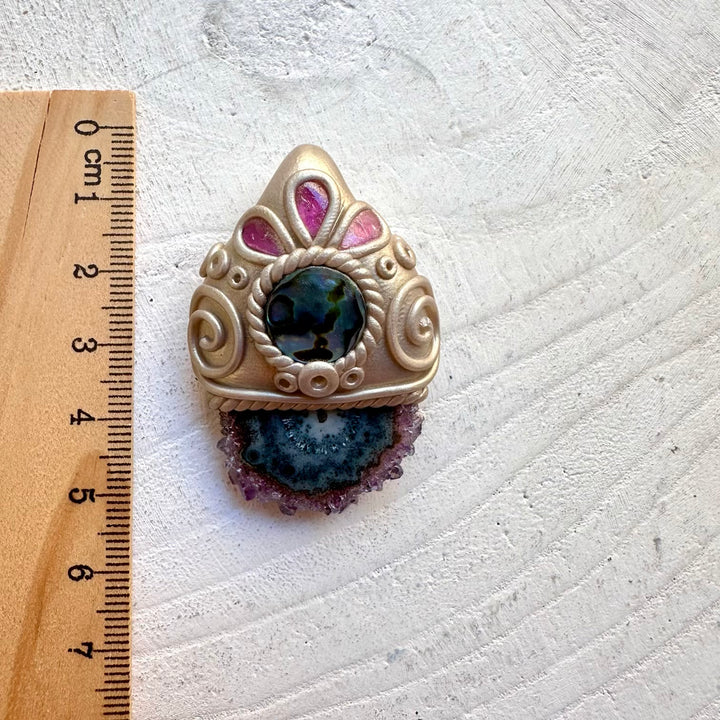 Raw gemstone handmade necklace Amethyst Stalactite Abalone Seashell healing crystal jewelry