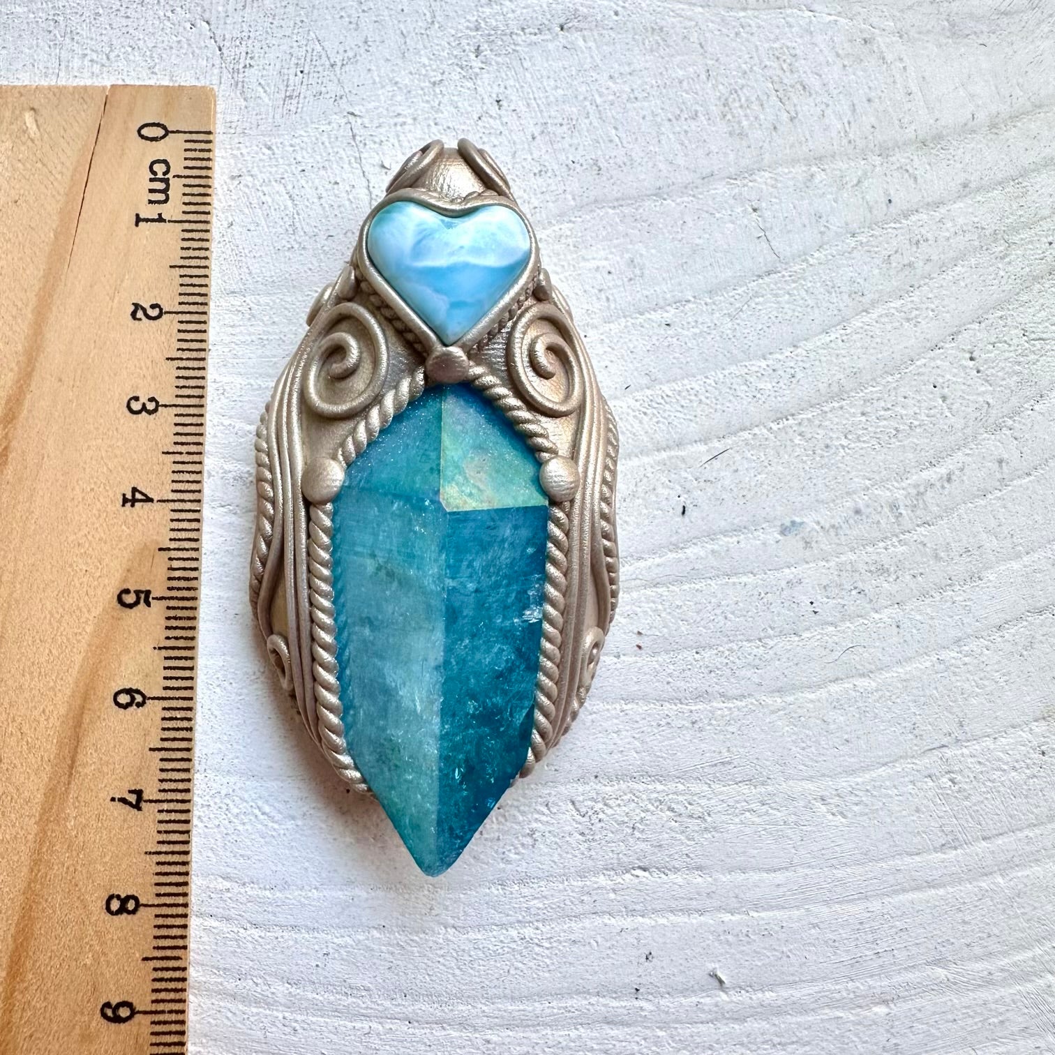 Metaphysical jewelry aqua aura quartz larimar heart necklace