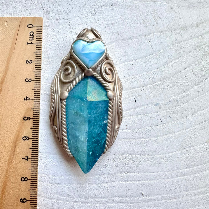 Metaphysical jewelry aqua aura quartz larimar heart necklace