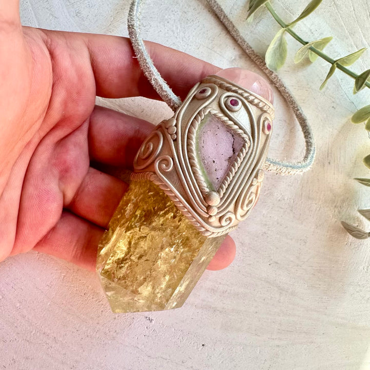 Statement crystal wand goddess jewelry heart-centered energy piece