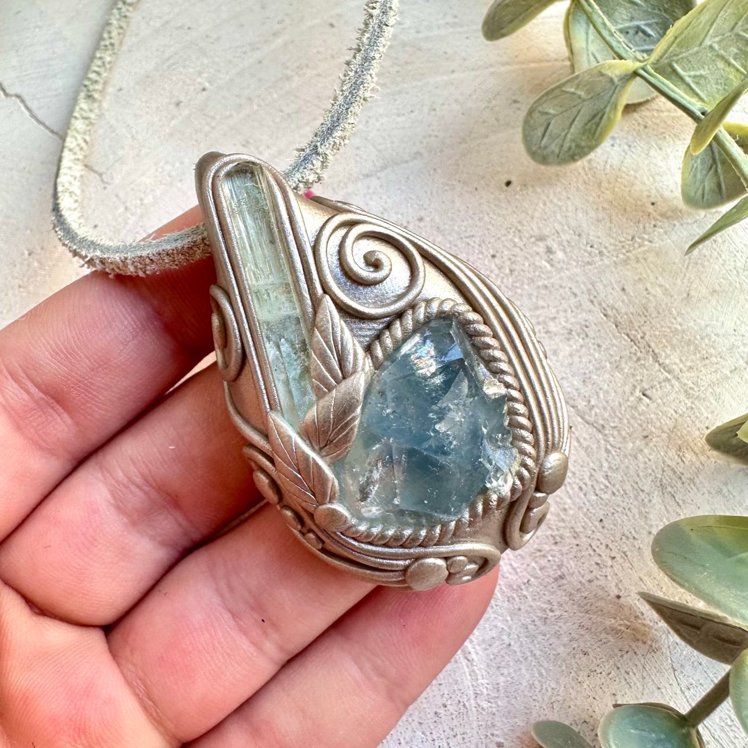 Metaphysical boho jewelry celestite aquamarine necklace
