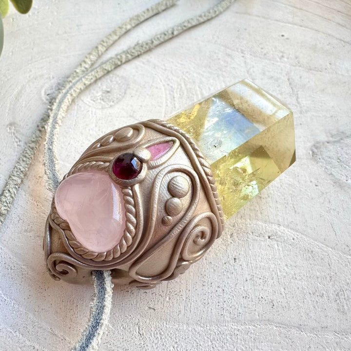 Boho jewelry protection amulet crystal wand necklace heart chakra energy