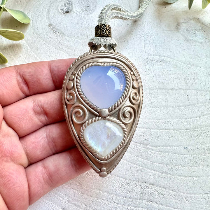 protection amulet crystal pendant rainbow moonstone