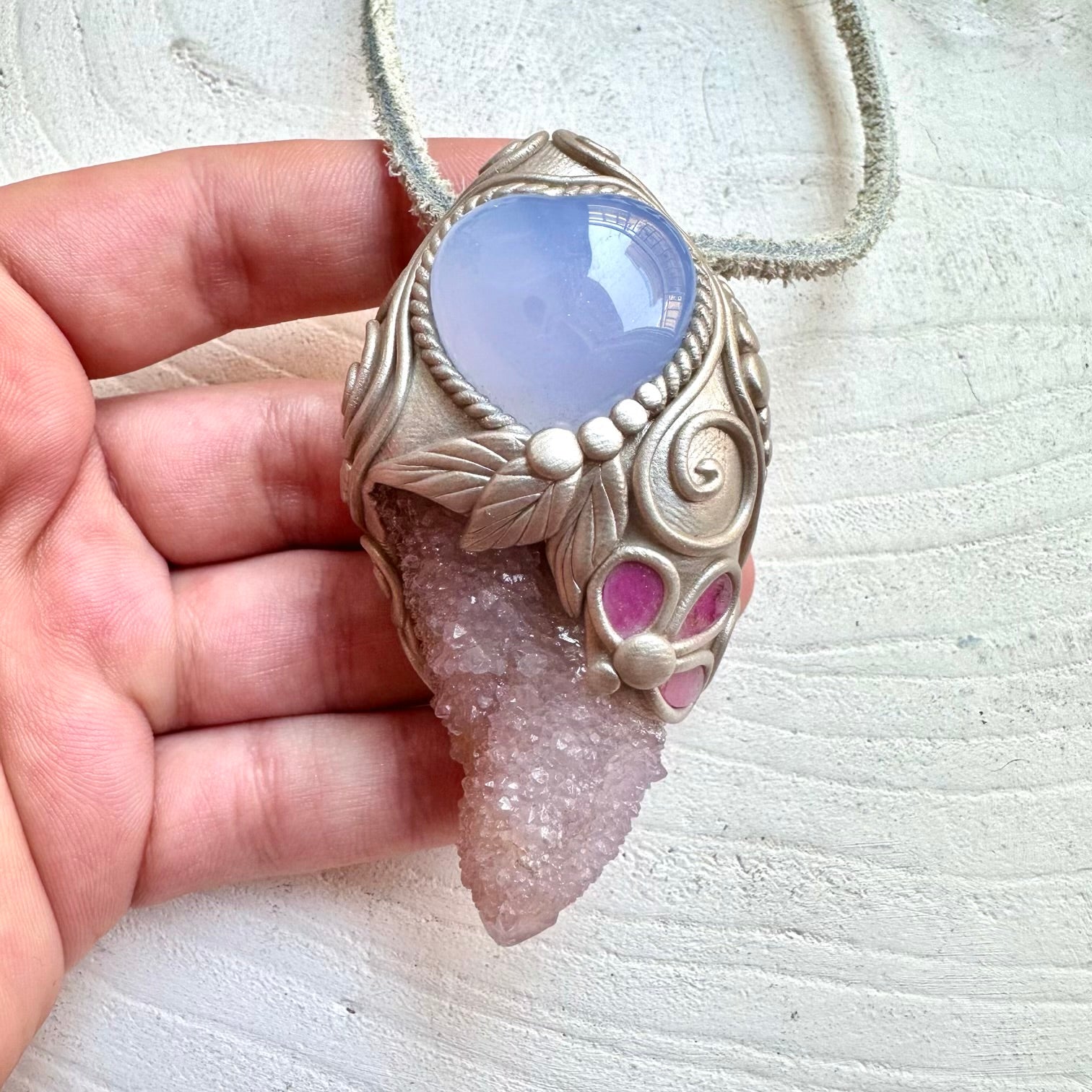 Fantasy jewelry crystal wand mystical with natural healing crystals