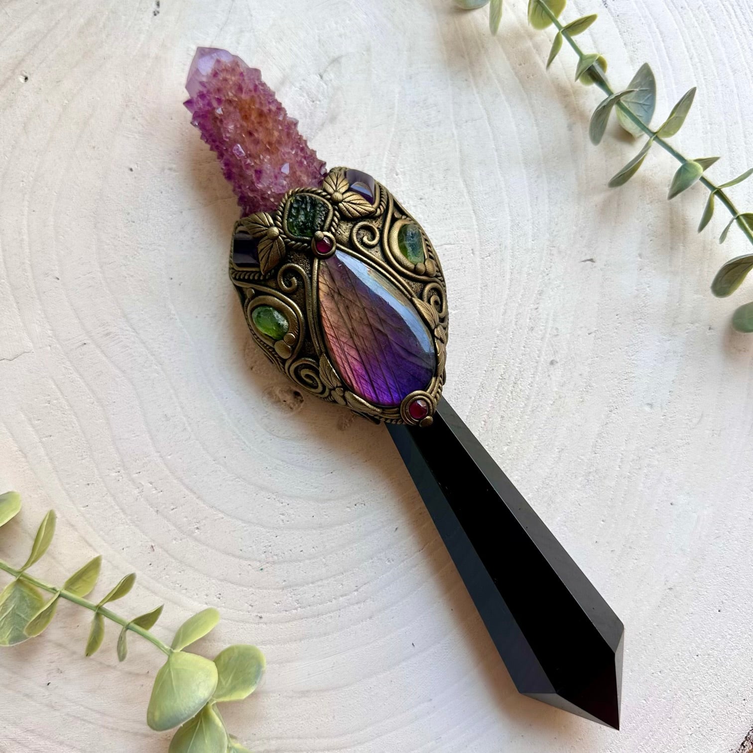 Unique artisan crystal wand designed for collectors, energy workers and crystal lovers.