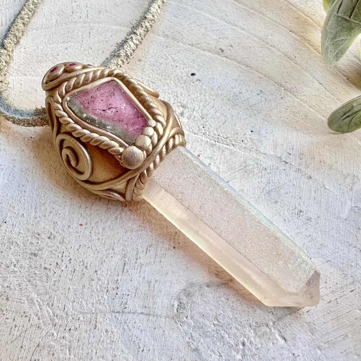 Healing crystal necklace fantasy jewelry angel aura quartz pendant