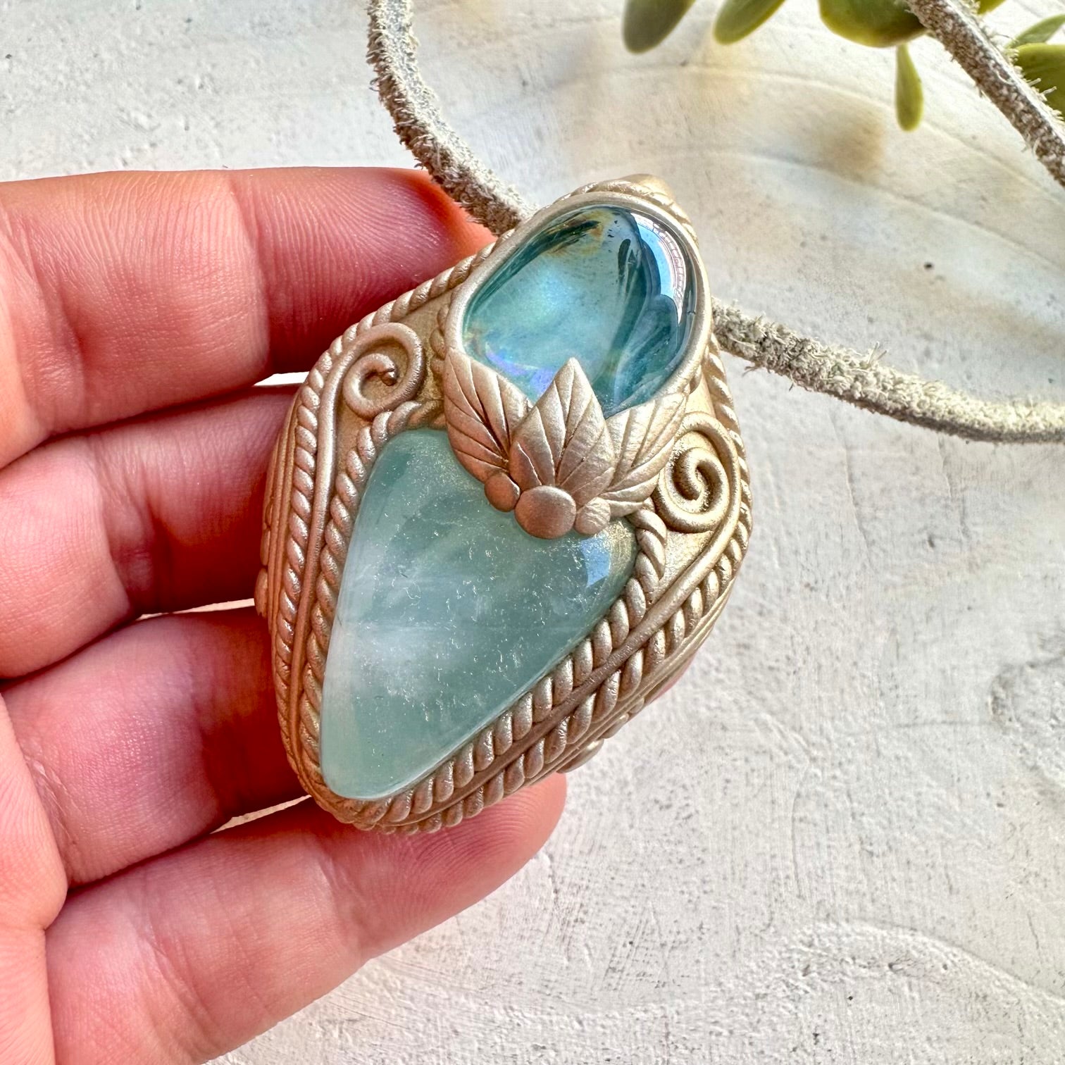 protection amulet crystal necklace with ocean blue gemstones