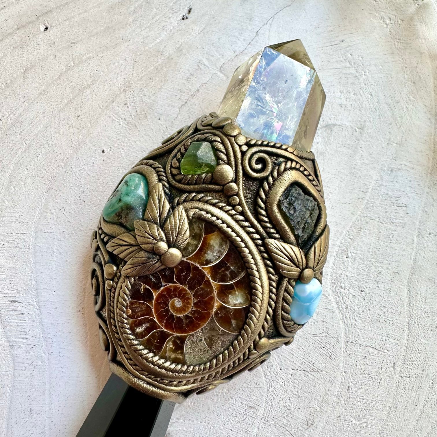 Ideal for meditation, energy healing, intention setting, altar rituals or as a treasured collector's piece, this crystal wand is intuitively designed to encourage protection, abundance, transformation and inner harmony while supporting your journey of self-discovery.