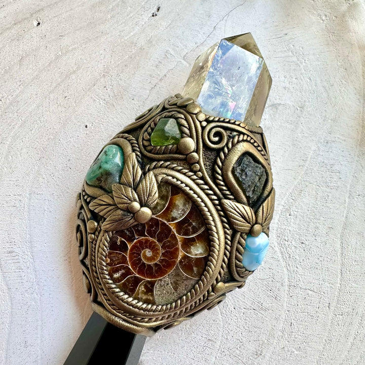 Ideal for meditation, energy healing, intention setting, altar rituals or as a treasured collector's piece, this crystal wand is intuitively designed to encourage protection, abundance, transformation and inner harmony while supporting your journey of self-discovery.
