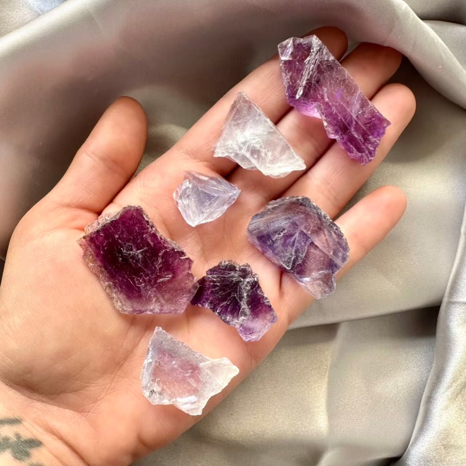 Purple and Blue Fluorite Raw Crystal – Natural Healing Stones for Focus, Balance & Energy Protection (3 or 10 Pieces Set) - FairyGardenGlow