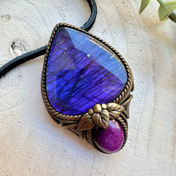 Handmade spiritual jewelry with labradorite and stichtite crystals