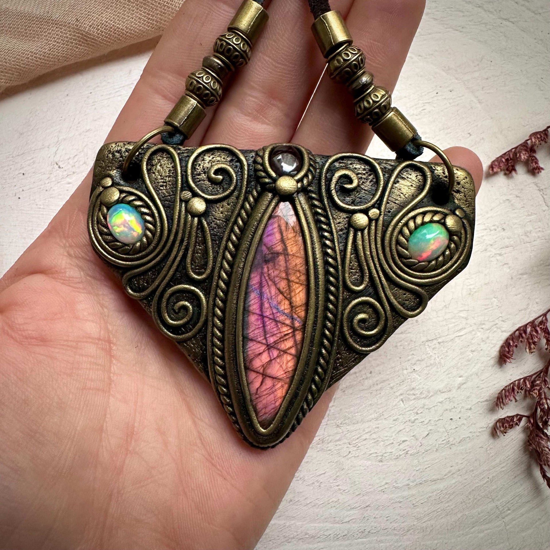 Labradorite Garnet and Ethiopian Opal Necklace - FairyGardenGlow
