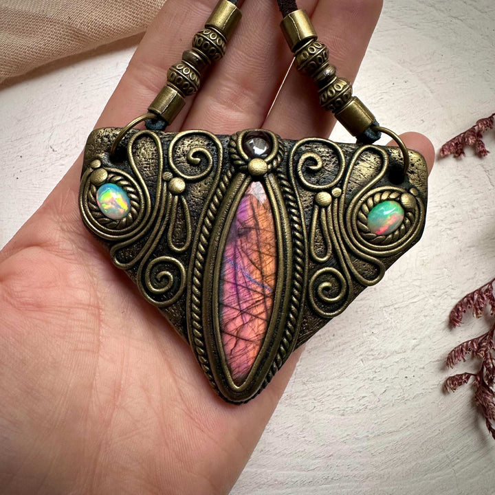 Labradorite Garnet and Ethiopian Opal Necklace - FairyGardenGlow