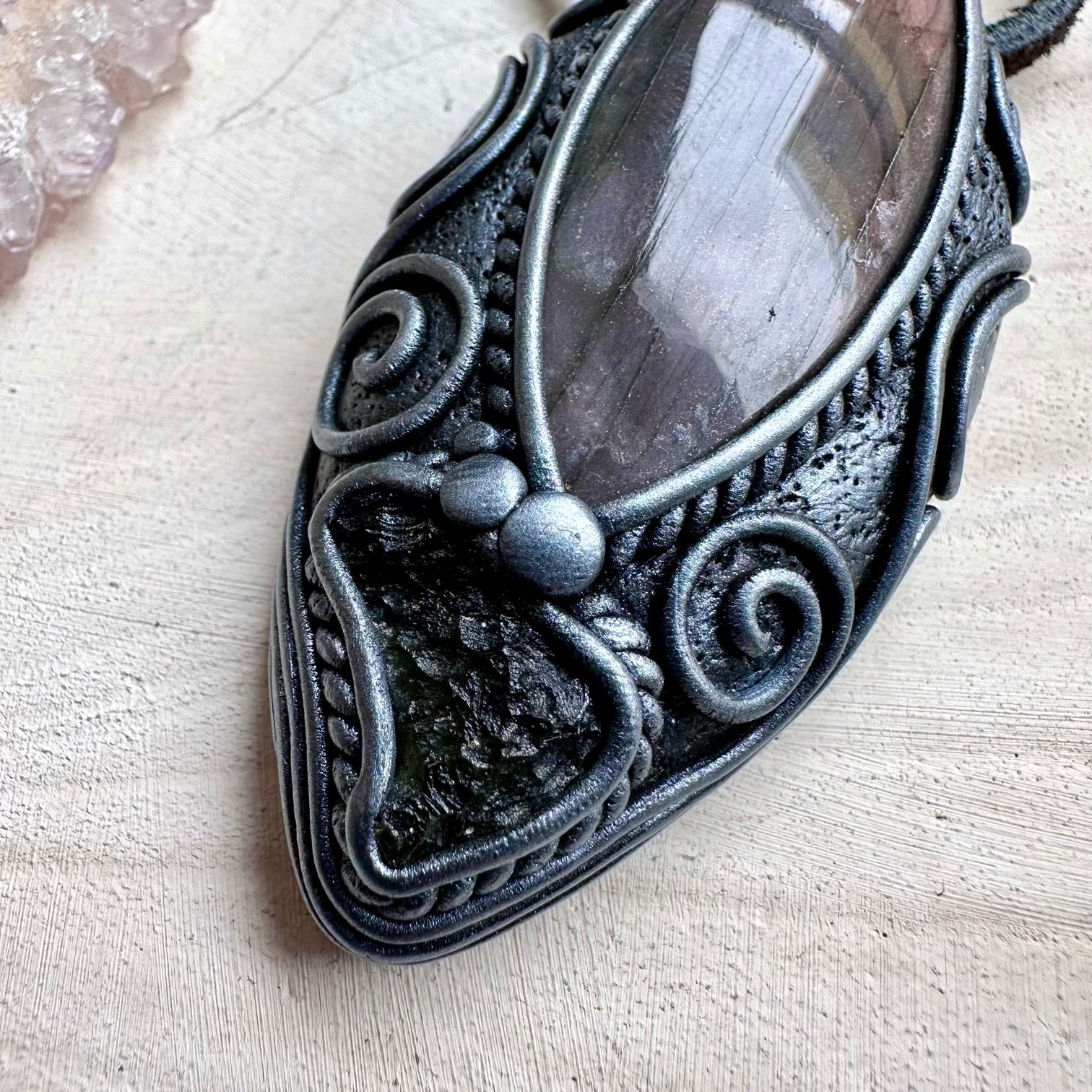 Handmade talisman necklace with moldavite