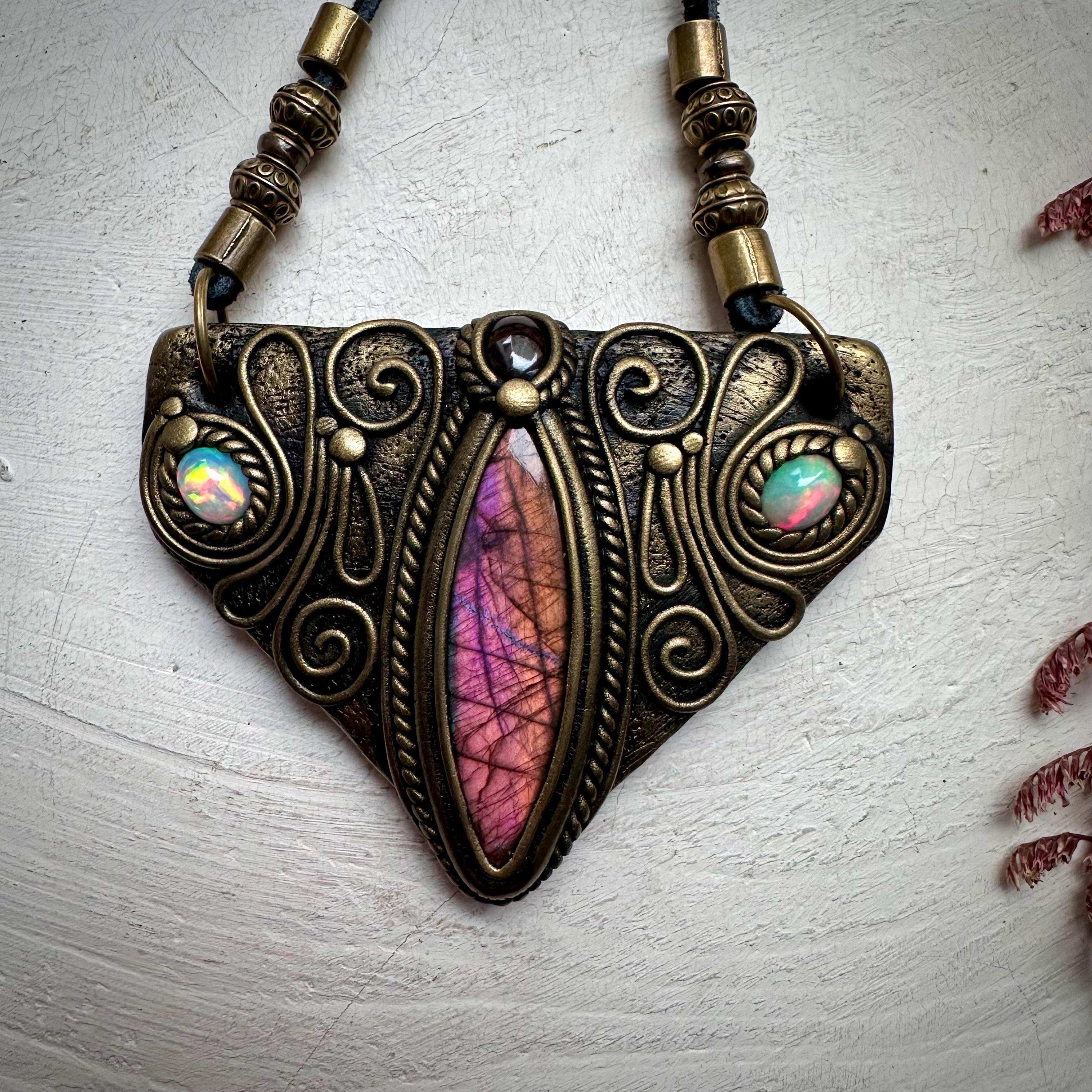 Labradorite Garnet and Ethiopian Opal Necklace - FairyGardenGlow
