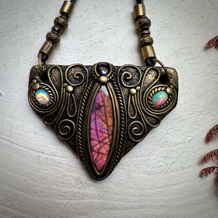 Labradorite Garnet and Ethiopian Opal Necklace - FairyGardenGlow