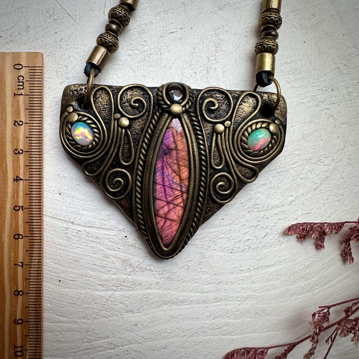 Labradorite Garnet and Ethiopian Opal Necklace - FairyGardenGlow