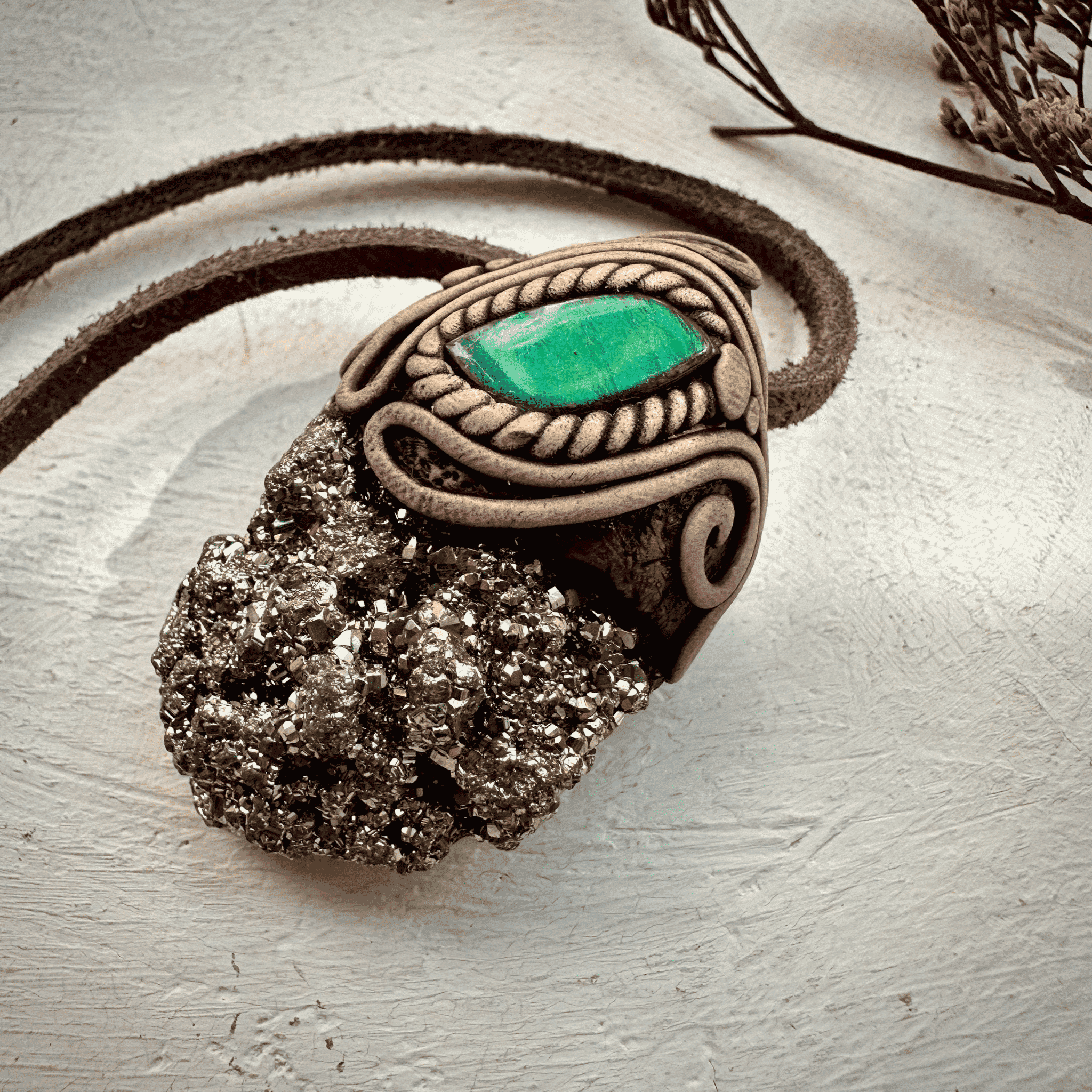 Pyrite and Ammolite Necklace - FairyGardenGlow
