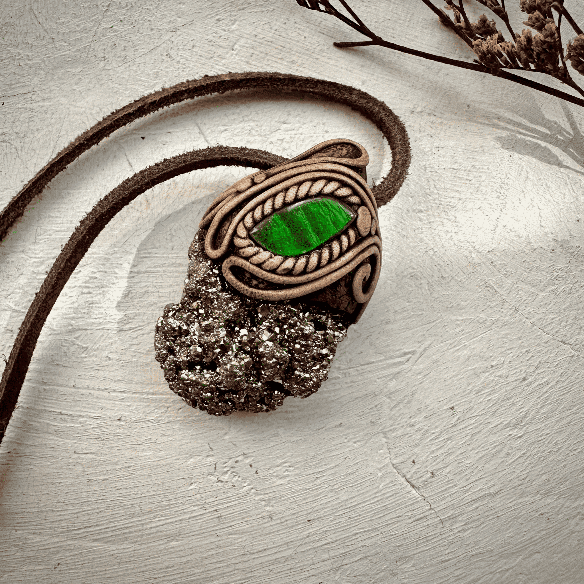 Pyrite and Ammolite Necklace - FairyGardenGlow