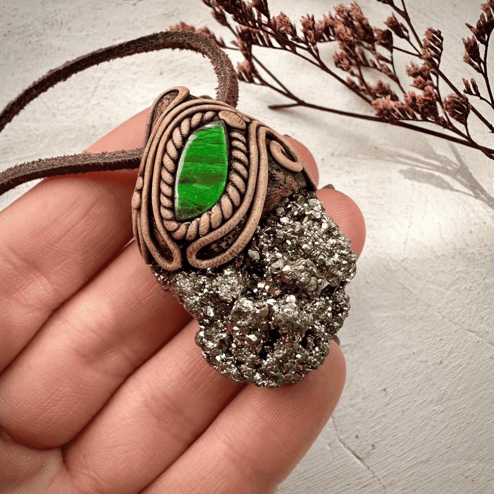 Pyrite and Ammolite Necklace - FairyGardenGlow