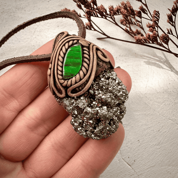 Pyrite and Ammolite Necklace - FairyGardenGlow