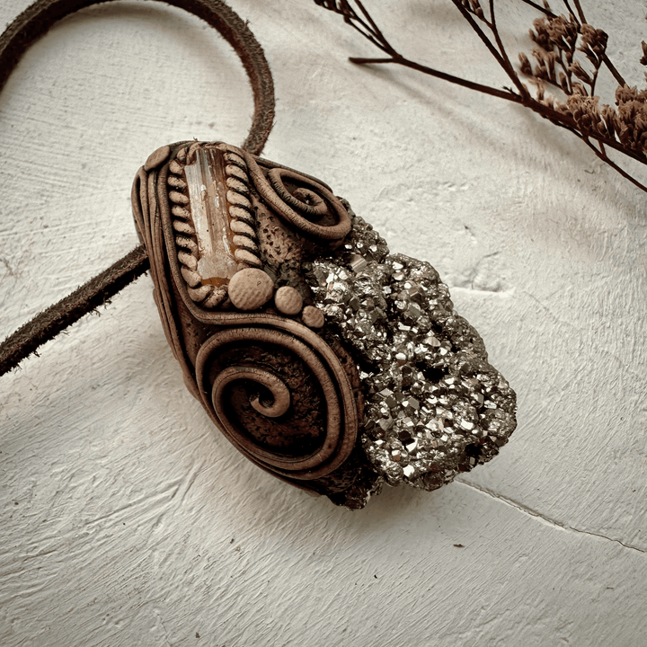 Pyrite and Imperial Topaz Pendant Necklace - FairyGardenGlow