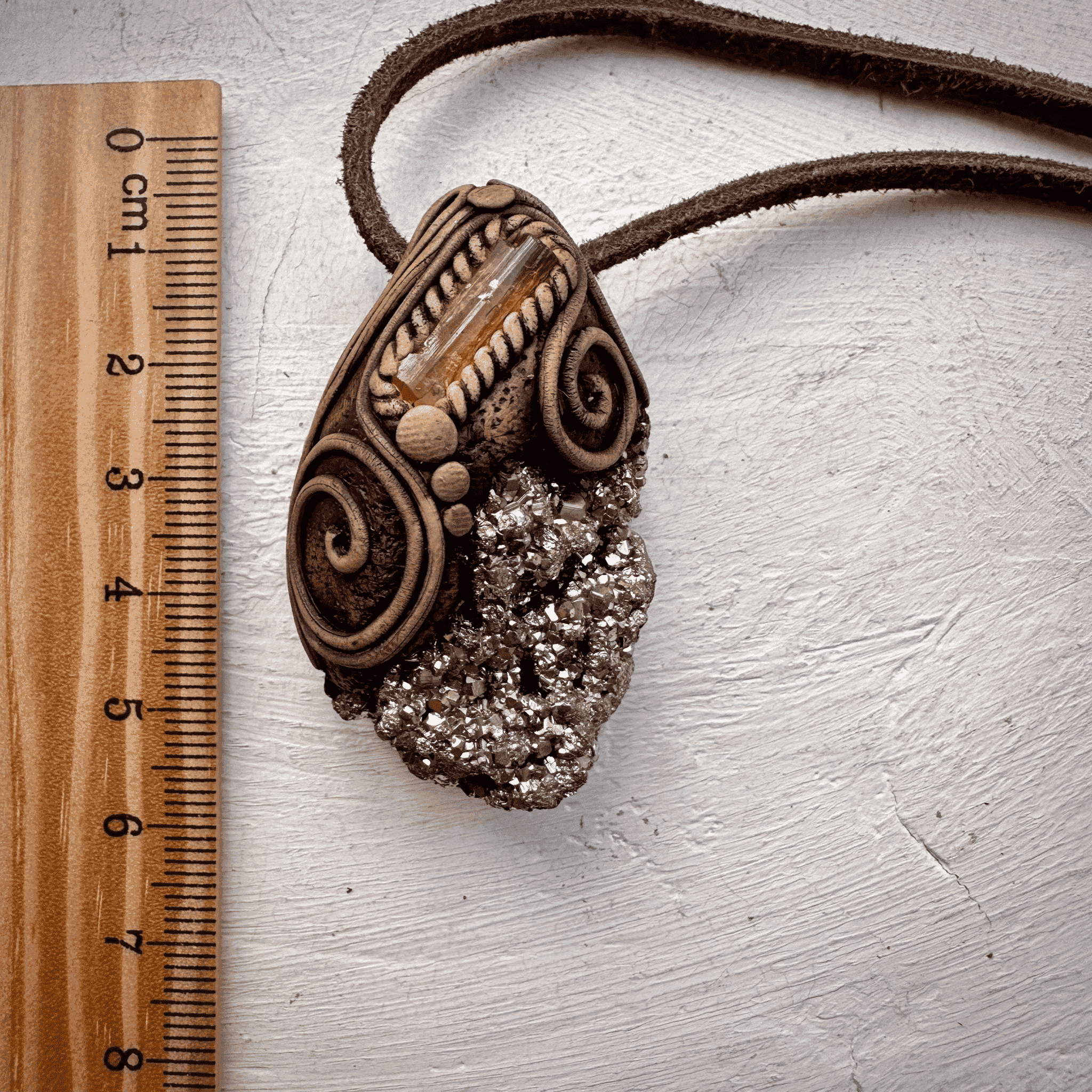 Pyrite and Imperial Topaz Pendant Necklace - FairyGardenGlow