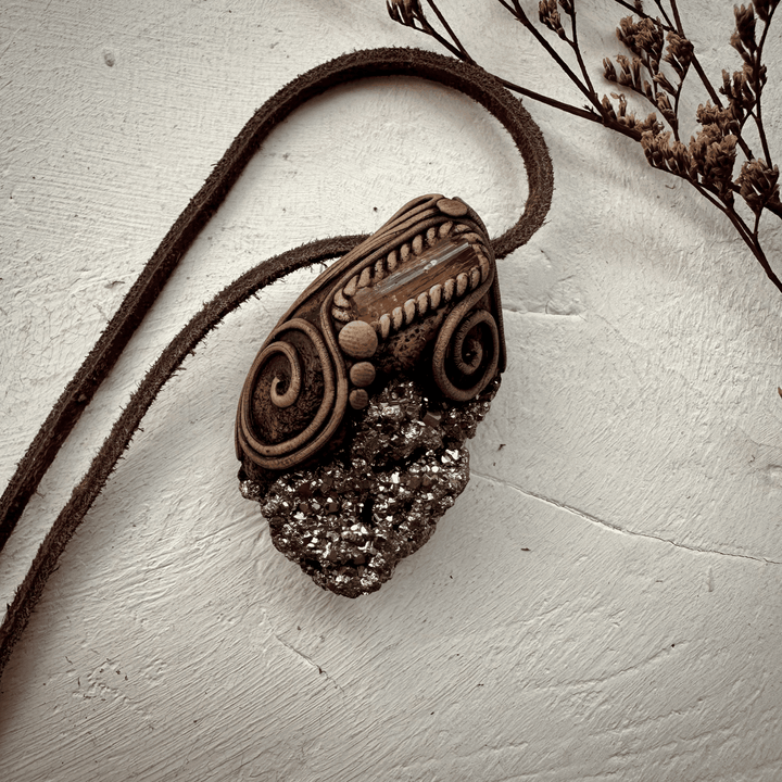 Pyrite and Imperial Topaz Pendant Necklace - FairyGardenGlow