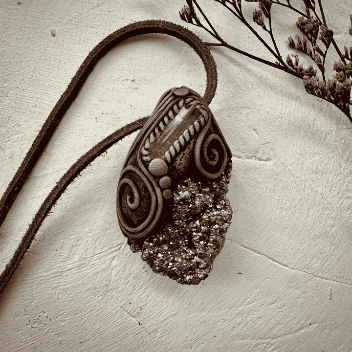 Pyrite and Imperial Topaz Pendant Necklace - FairyGardenGlow