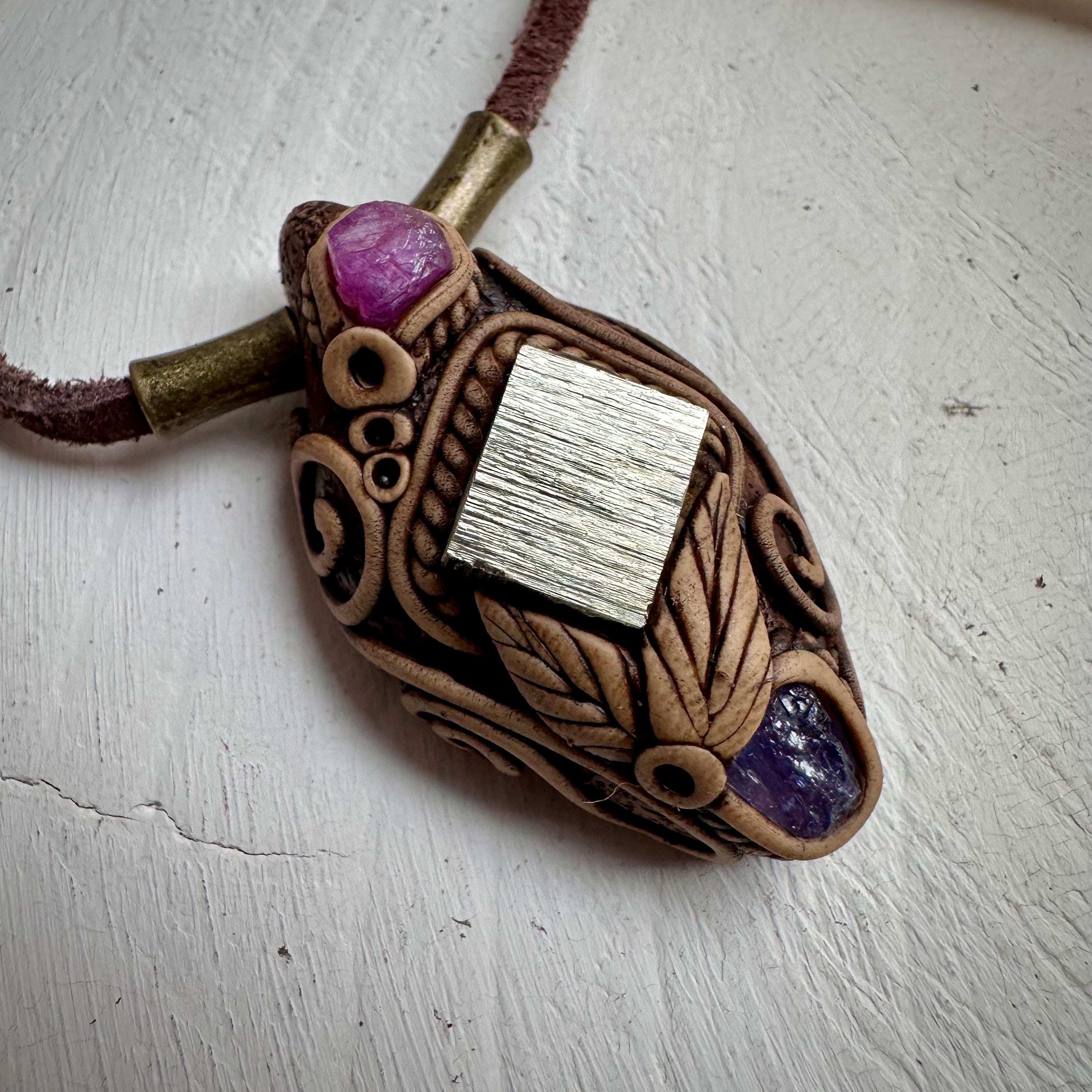 Pyrite Ruby and Tanzanite Necklace - FairyGardenGlow