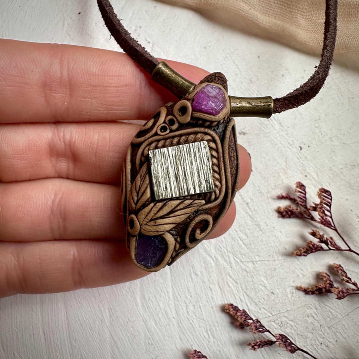 Pyrite Ruby and Tanzanite Necklace - FairyGardenGlow