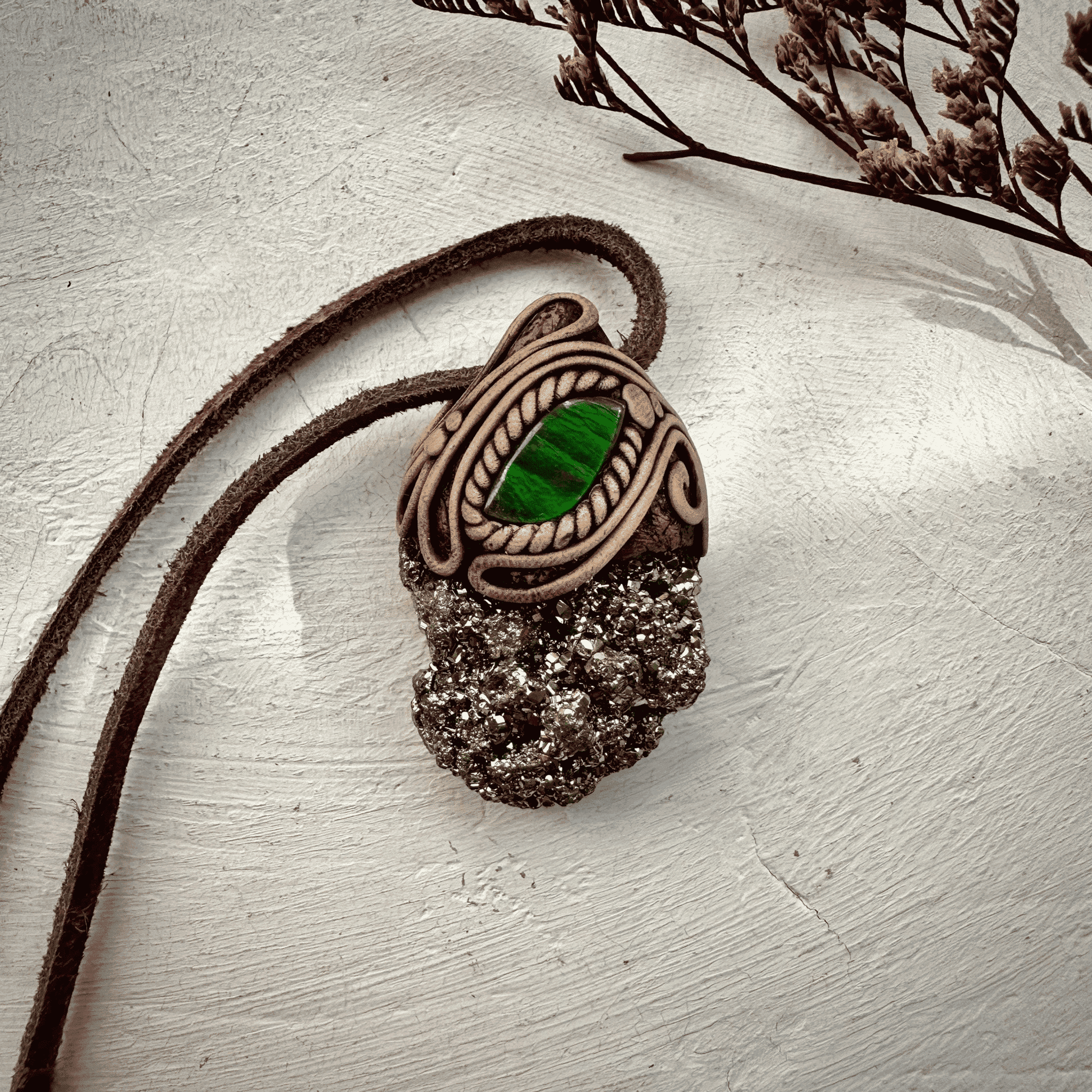 Pyrite and Ammolite Necklace - FairyGardenGlow