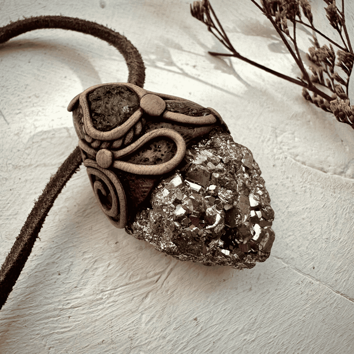 Pyrite Moldavite and Rhodolite Garnet Necklace - FairyGardenGlow