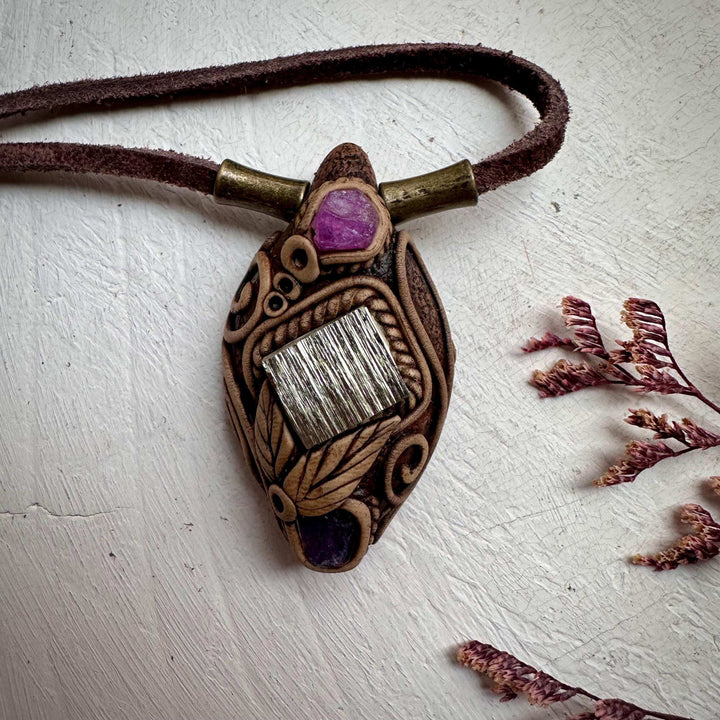 Pyrite Ruby and Tanzanite Necklace - FairyGardenGlow