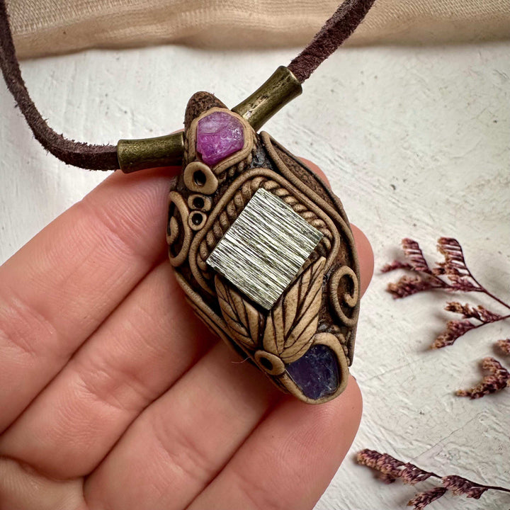 Pyrite Ruby and Tanzanite Necklace - FairyGardenGlow