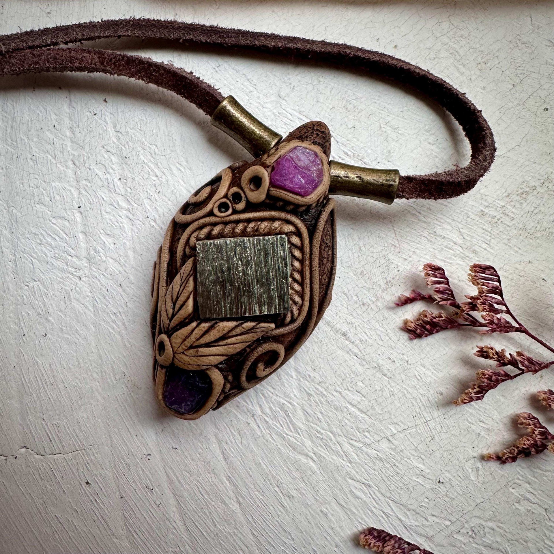 Pyrite Ruby and Tanzanite Necklace - FairyGardenGlow