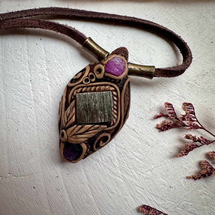 Pyrite Ruby and Tanzanite Necklace - FairyGardenGlow