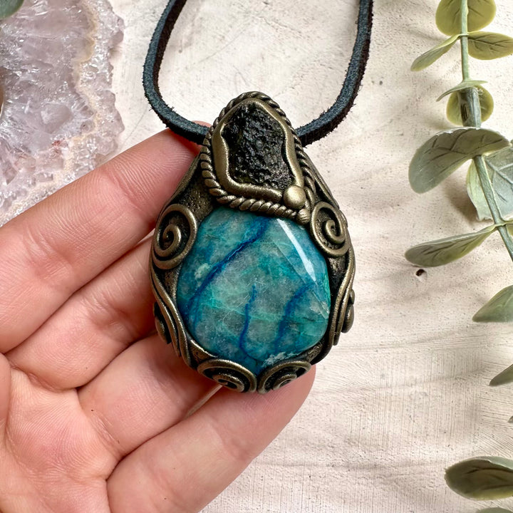 Quantum quattro and moldavite pendant necklace