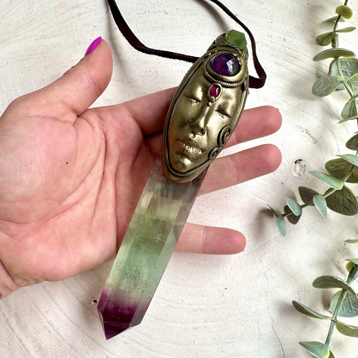 Handmade goddess crystal wand necklace with natural healing stones