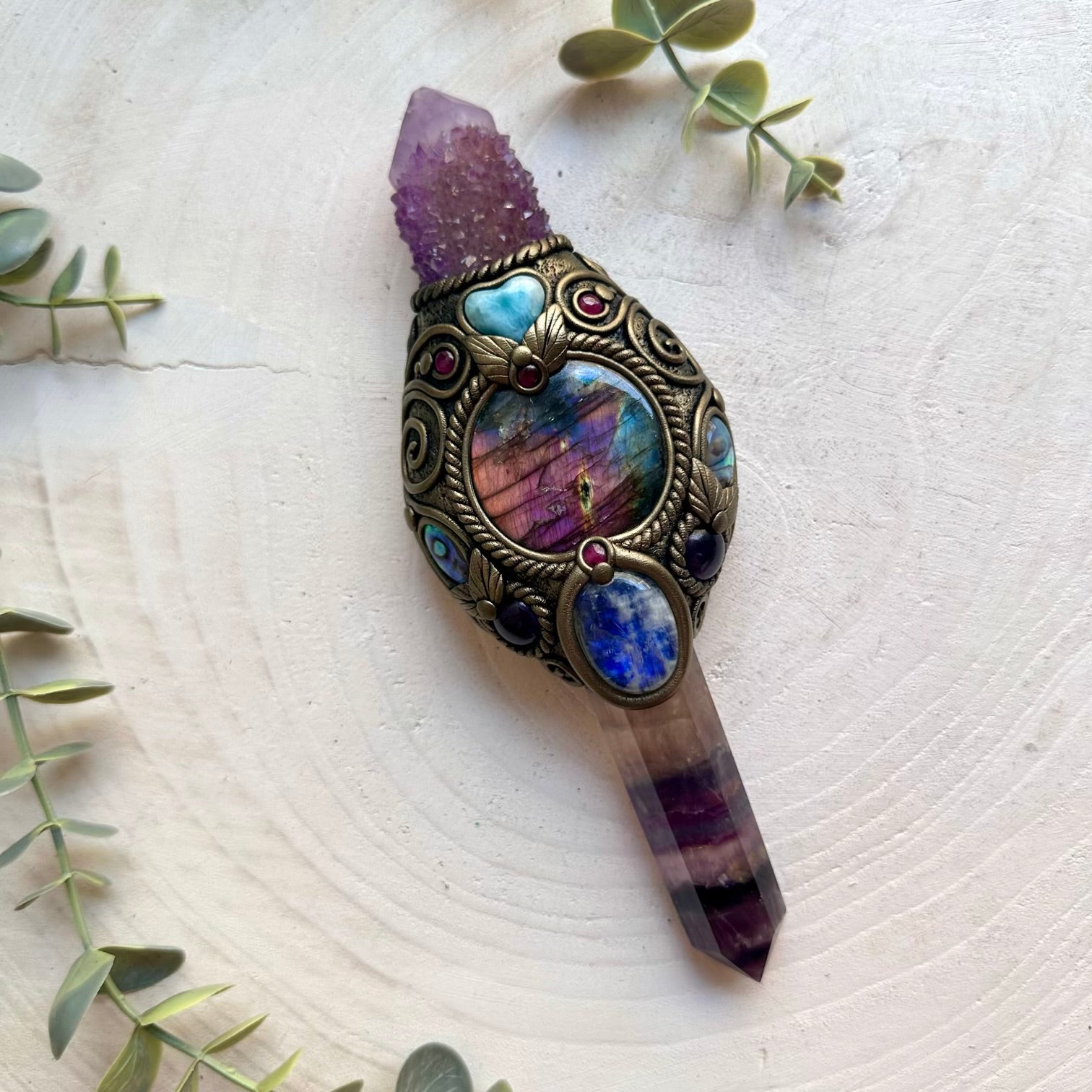 One of a kind crystal energy wand designed for collectors, meditation and spiritual practice.