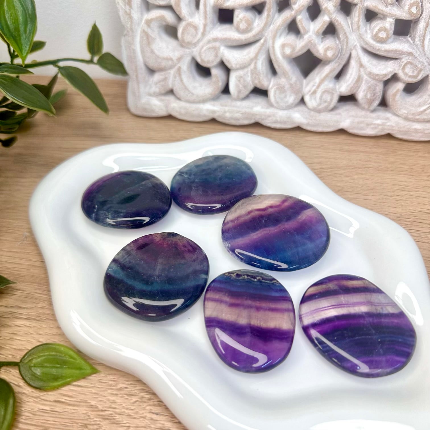 Rainbow fluorite polished stone for clarity and focus