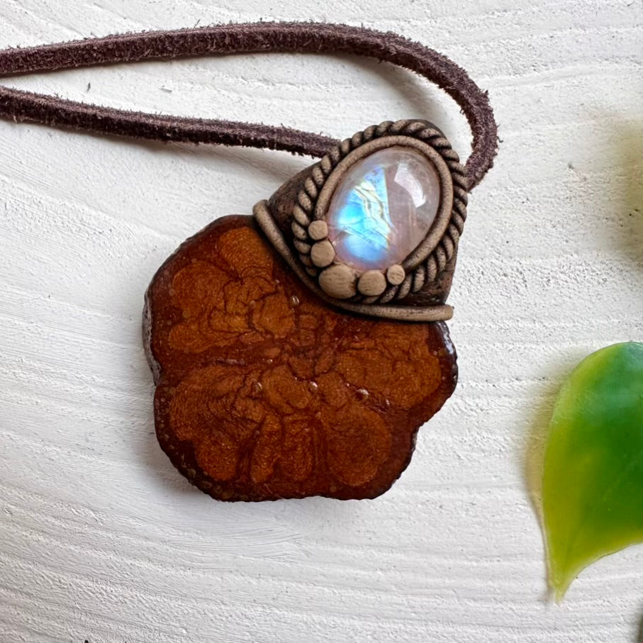 Handmade jewelry featuring Rainbow Moonstone and Ayahuasca Vine