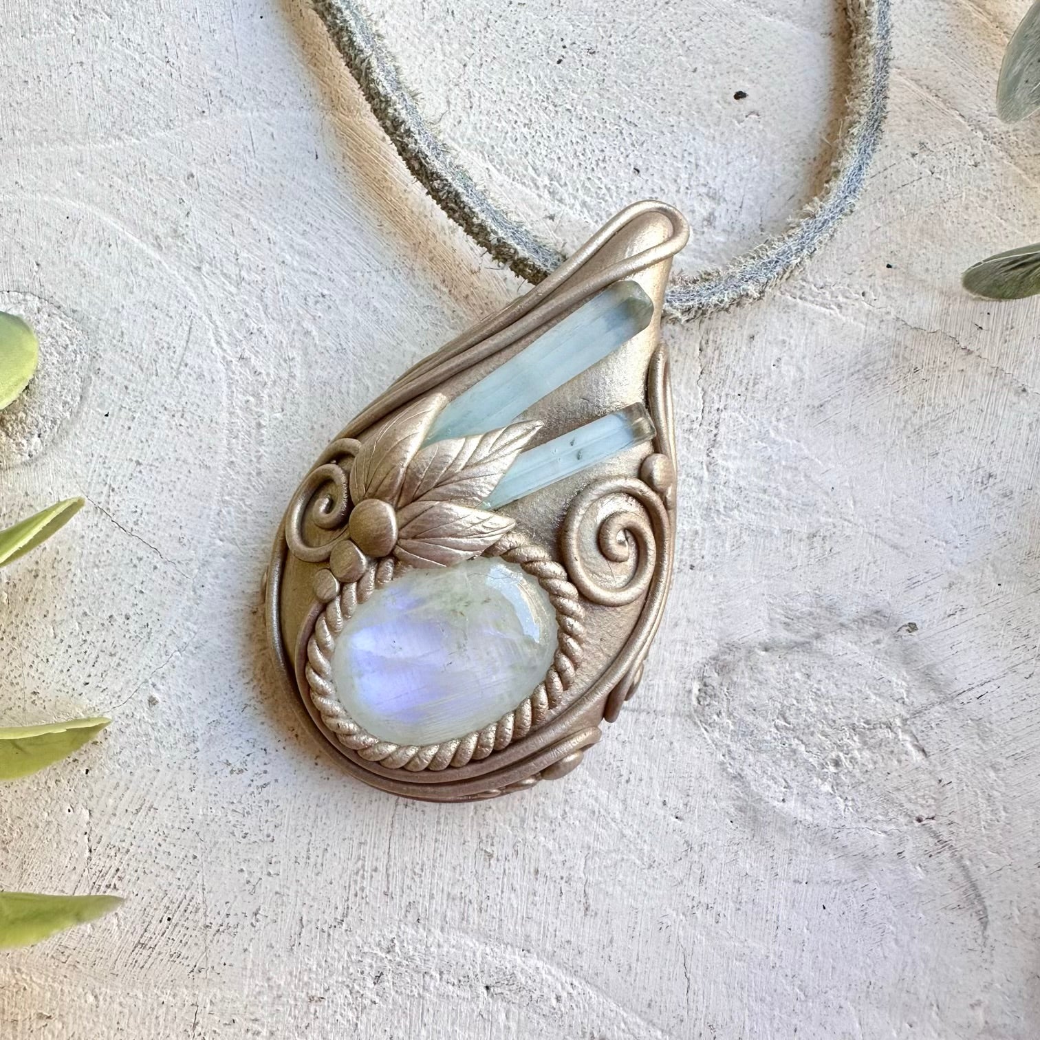 Boho jewelry protection amulet crystal necklace ocean moon energy