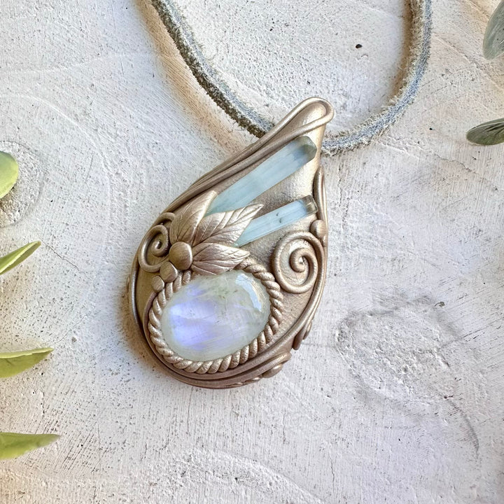 Boho jewelry protection amulet crystal necklace ocean moon energy