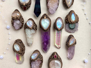 Handmade rainbow moonstone necklaces with spiritual and metaphysical energy for intuition and protection