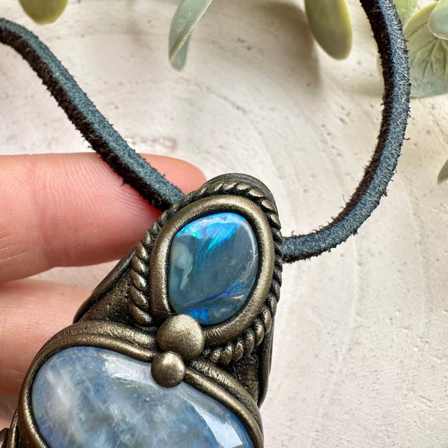 Natural gemstone necklace with labradorite and moonstone