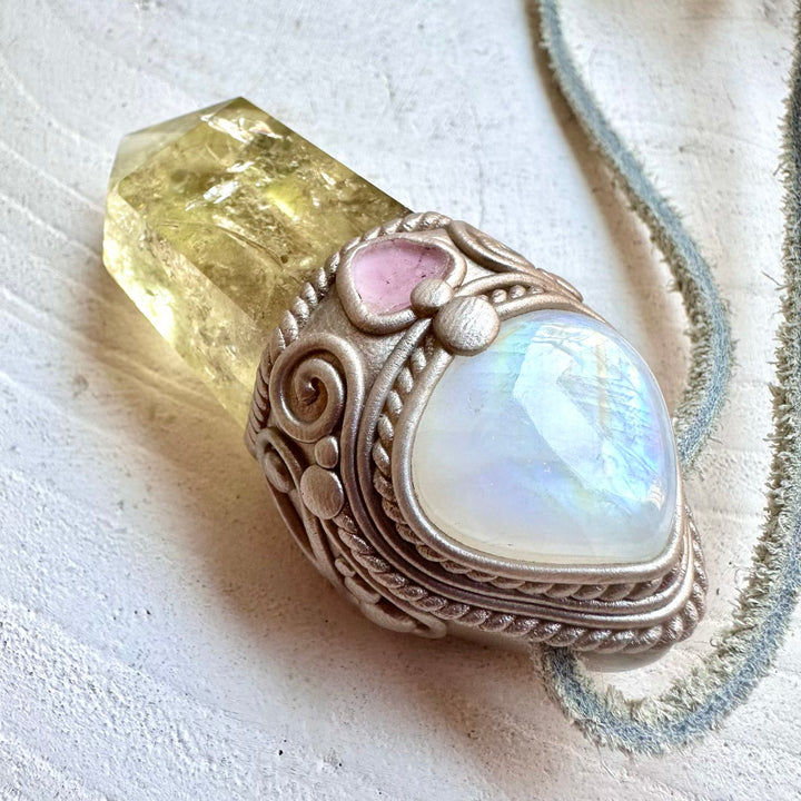 Spiritual crystal wand necklace boho talisman for manifestation and emotional healing